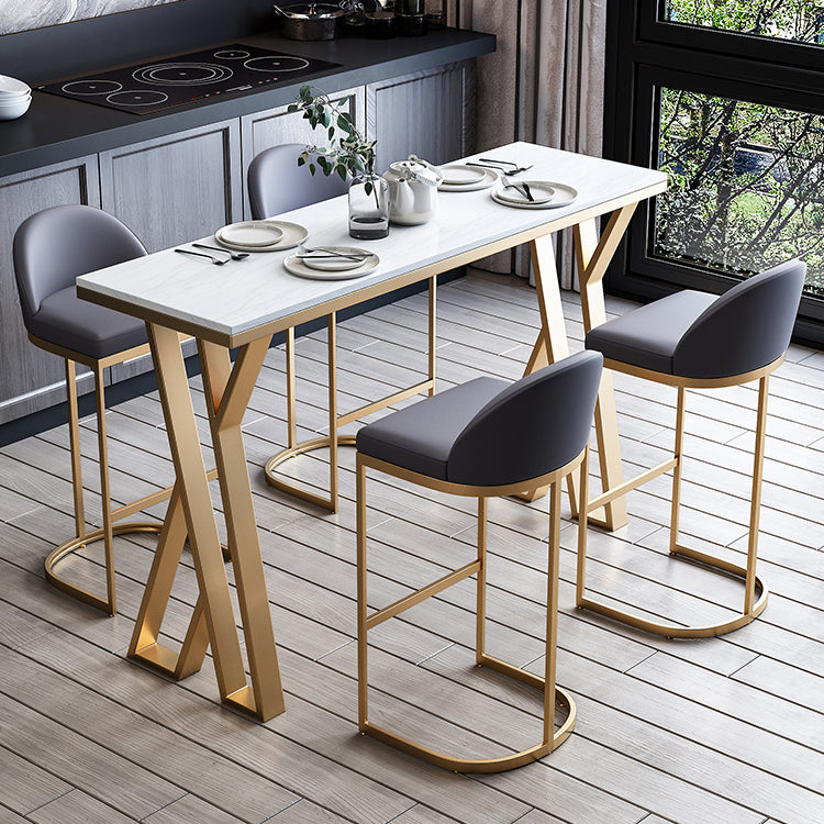 White Stone Bar Table Set 1/5 Pcs Gold Metal Base Bar Table and Stools
