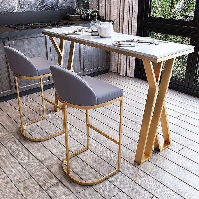 White Stone Bar Table Set 1/5 Pcs Gold Metal Base Bar Table and Stools