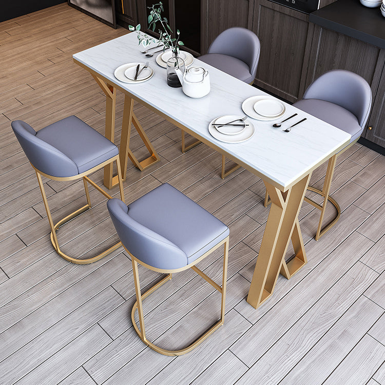 White Stone Bar Table Set 1/5 Pcs Gold Metal Base Bar Table and Stools