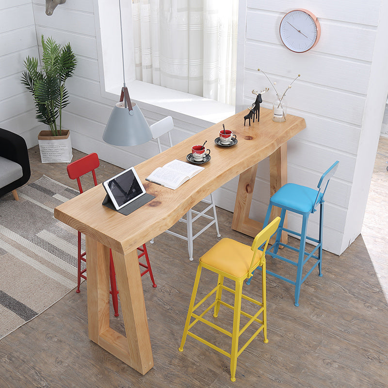 Modern Solid Wood Bar Table Set 1/5 Pieces Double Pedestal Pub Table Set in Natural