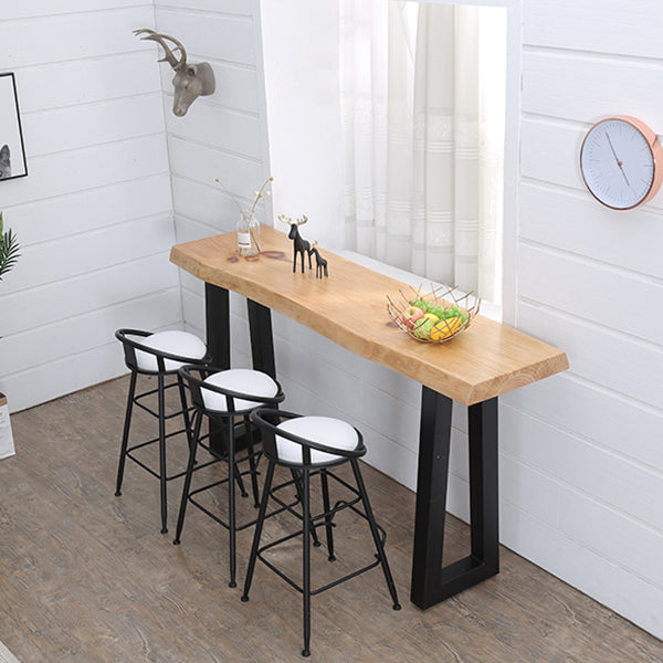 Modern Solid Wood Bar Table Set 1/5 Pieces Double Pedestal Pub Table Set in Natural