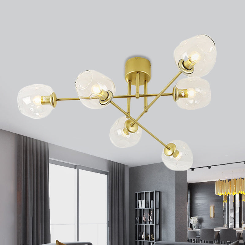 3/6/8 Lights Living Room Semi Flush Light Gold/Black Semi Flush Mount Lighting with Bubble Clear Glass Shade
