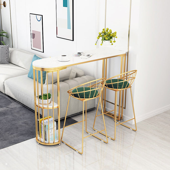 Glam Metal Bar Table Set 1/2/3 Pieces Rectangle Bar Table with High Stools for Kitchen