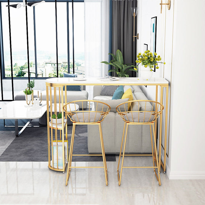 Glam Metal Bar Table Set 1/2/3 Pieces Rectangle Bar Table with High Stools for Kitchen