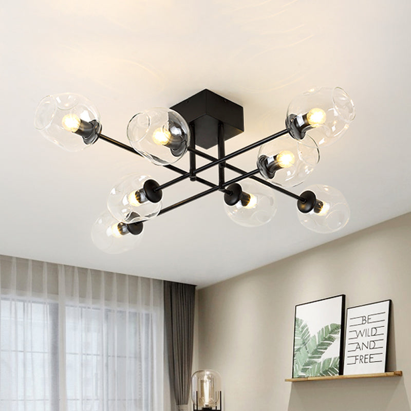 3/6/8 Lights Living Room Semi Flush Light Gold/Black Semi Flush Mount Lighting with Bubble Clear Glass Shade