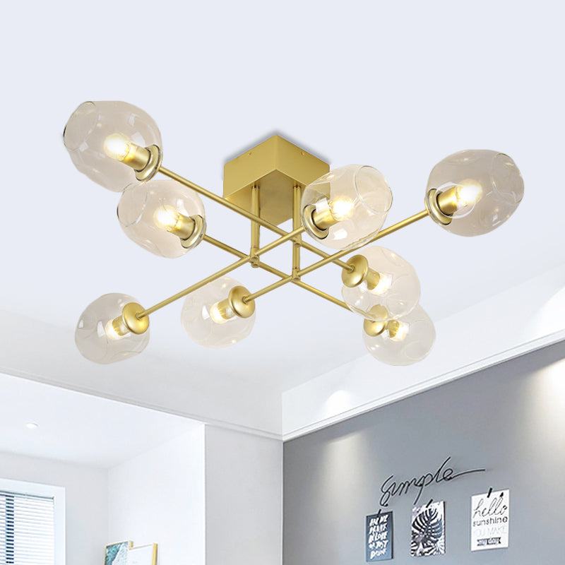 3/6/8 Lights Living Room Semi Flush Light Gold/Black Semi Flush Mount Lighting with Bubble Clear Glass Shade