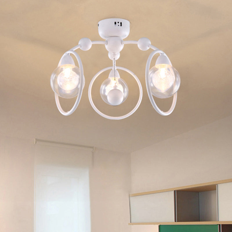 Anello in stile semplice semifulto semifulgola lampada in metallo sfera di vetro in metallo 3 luci a soffitto bianco per sala da pranzo