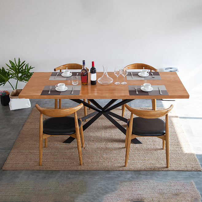 Solid Wood Dining Table Set 1/5 Pcs Industrial Dining Table with Cow Horn Chairs