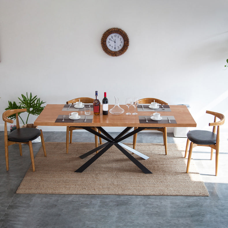 Solid Wood Dining Table Set 1/5 Pcs Industrial Dining Table with Cow Horn Chairs