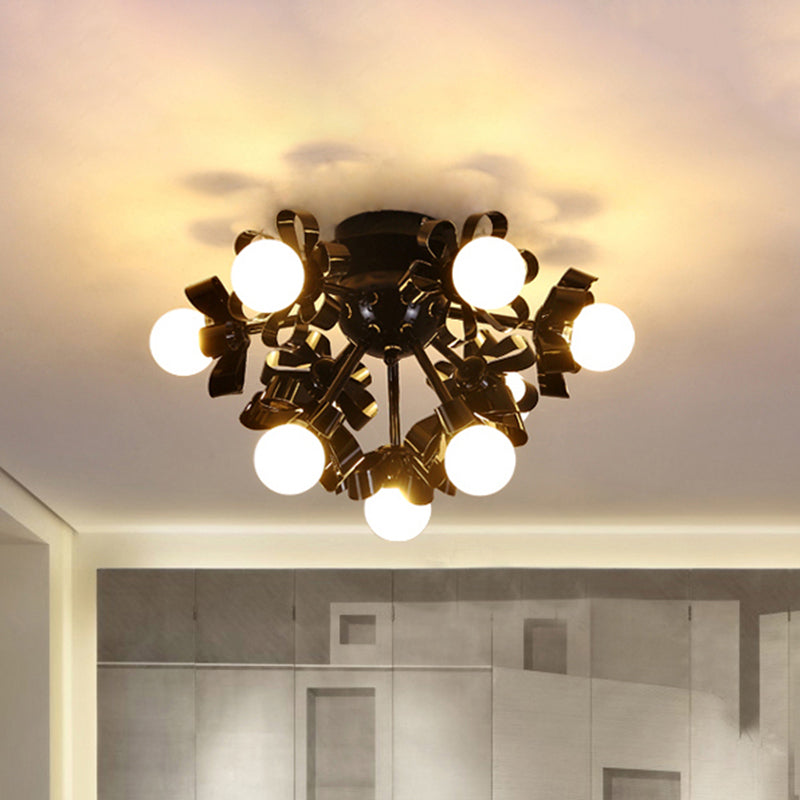 Contemporary Sputnik Semi Flush Mount Ceiling Fixture with Ball Glass Shade Black Living Room Ceiling Mounted Light