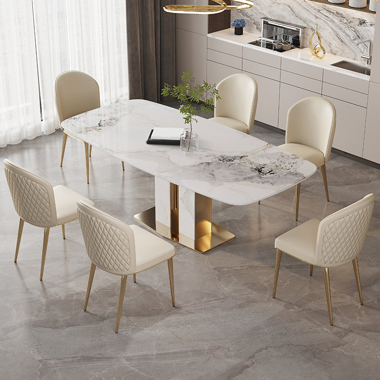 Contemporary Dining Set 1/4/5/7 Pcs Stone Dining Table with Upholstered Chairs