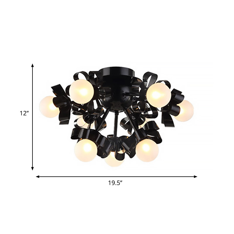 Contemporary Sputnik Semi Flush Mount Ceiling Fixture with Ball Glass Shade Black Living Room Ceiling Mounted Light