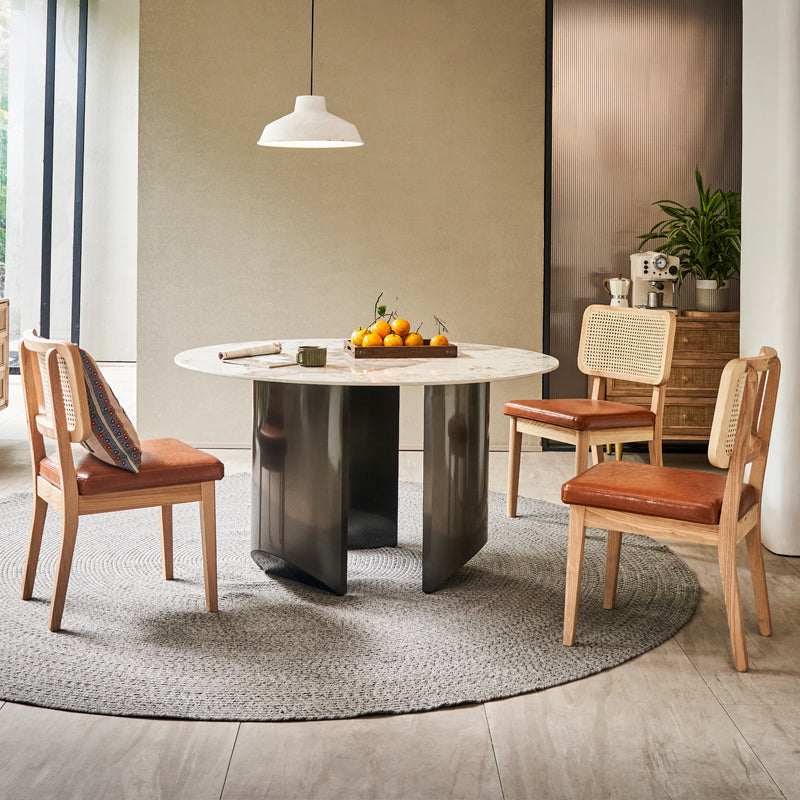 Modern Dining Set 1/4/5/7 Pcs Stone Top Table with Solid Wood Frame Chairs