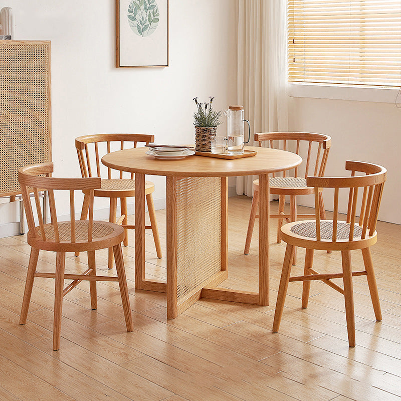 Solid Wood Dining Table Set 1/3/5 Pcs Round Dining Table with Windsor Chairs