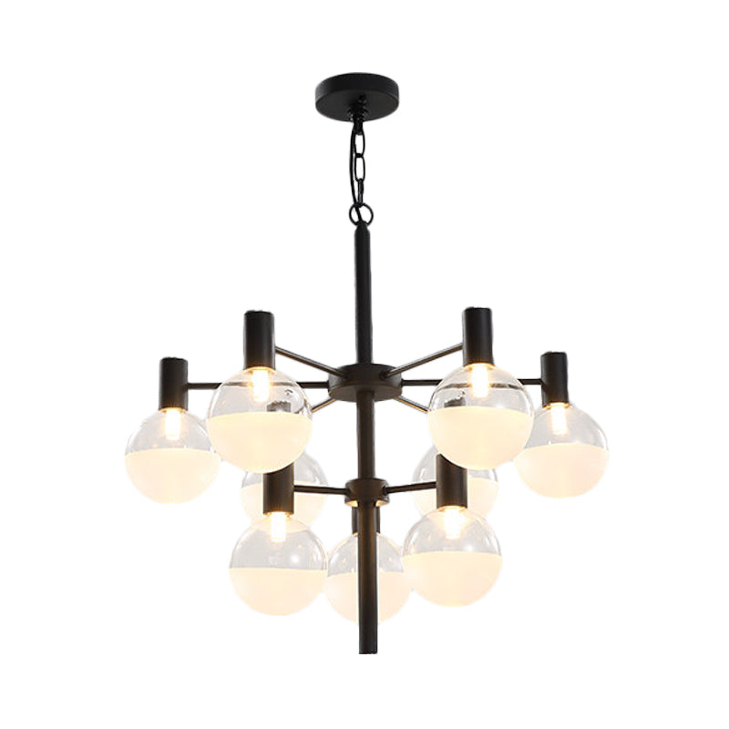Black/Gold 2-Tier Global Chandelier Lighting Post-Modern 9/12 Lights Clear Glass Led Hanging Ceiling Lamp