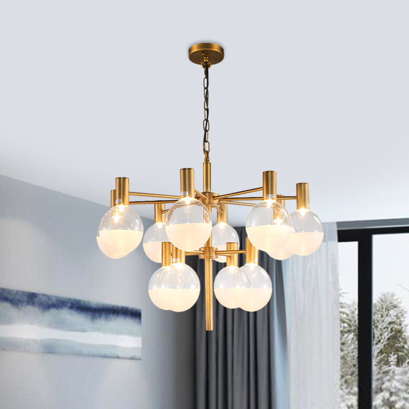 Black/Gold 2-Tier Global Chandelier Lighting Post-Modern 9/12 Lights Clear Glass Led Hanging Ceiling Lamp