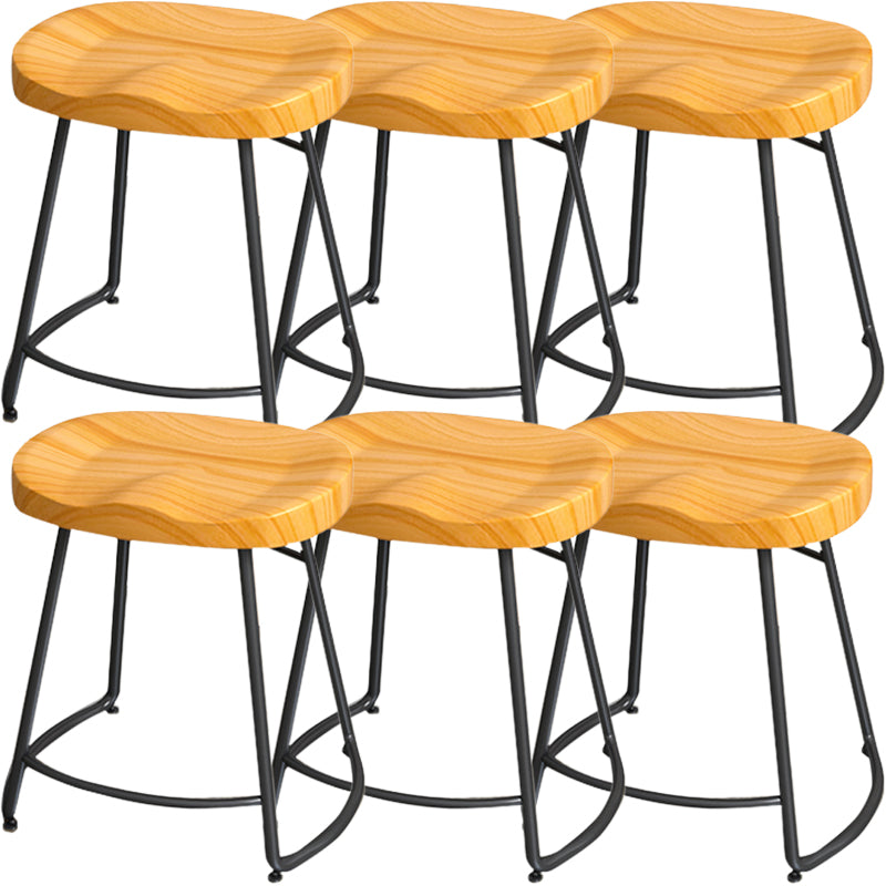 Solid Wood Backless Bar Chair Industrial Armless Metal Legs Bar Stool