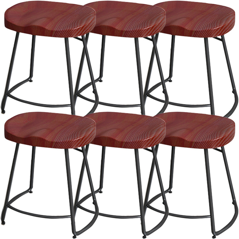 Solid Wood Backless Bar Chair Industrial Armless Metal Legs Bar Stool