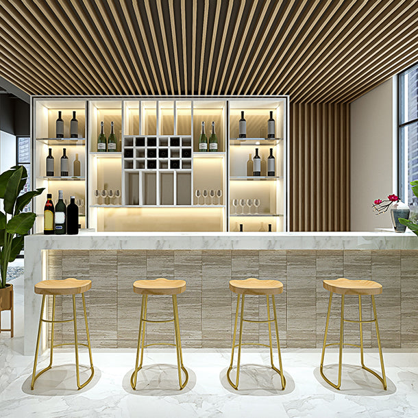 Solid Wood Backless Bar Chair Industrial Armless Metal Legs Bar Stool