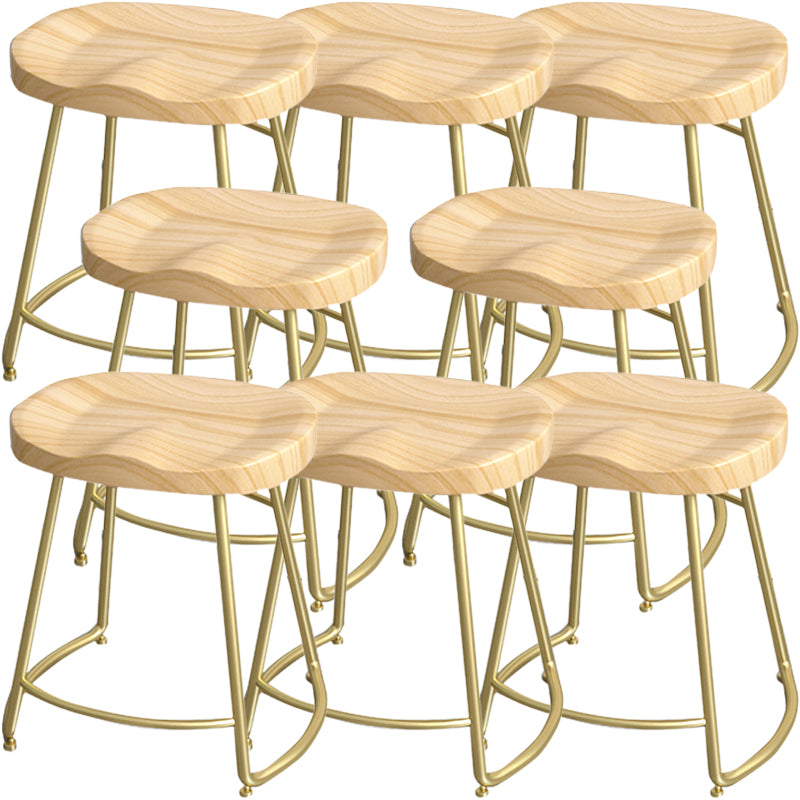 Solid Wood Backless Bar Chair Industrial Armless Metal Legs Bar Stool