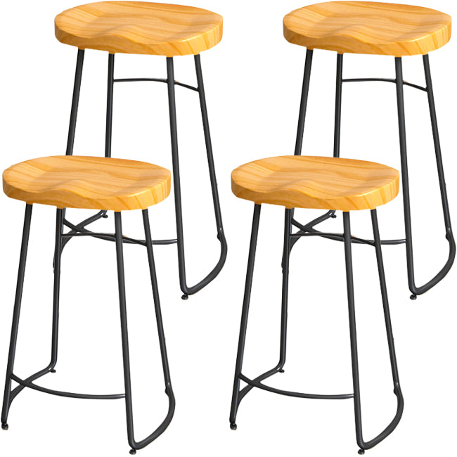 Solid Wood Backless Bar Chair Industrial Armless Metal Legs Bar Stool