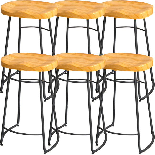 Solid Wood Backless Bar Chair Industrial Armless Metal Legs Bar Stool