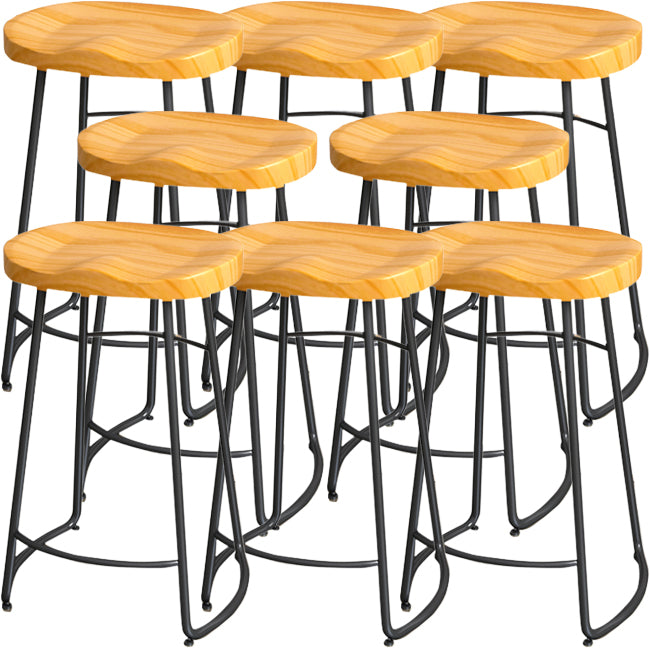 Solid Wood Backless Bar Chair Industrial Armless Metal Legs Bar Stool