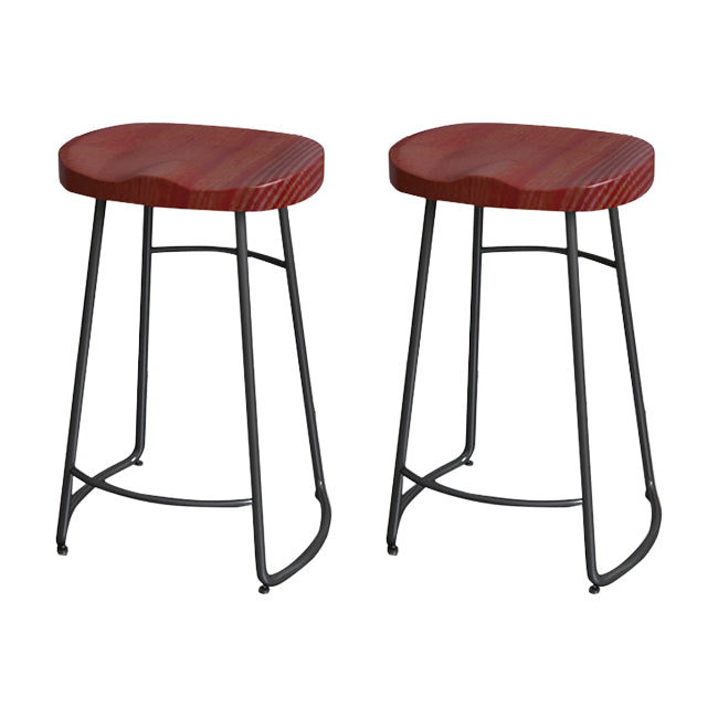 Solid Wood Backless Bar Chair Industrial Armless Metal Legs Bar Stool