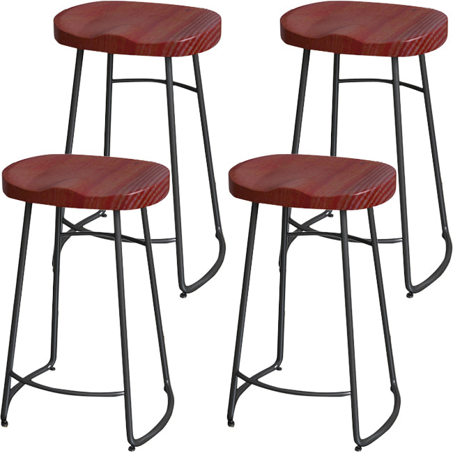 Solid Wood Backless Bar Chair Industrial Armless Metal Legs Bar Stool