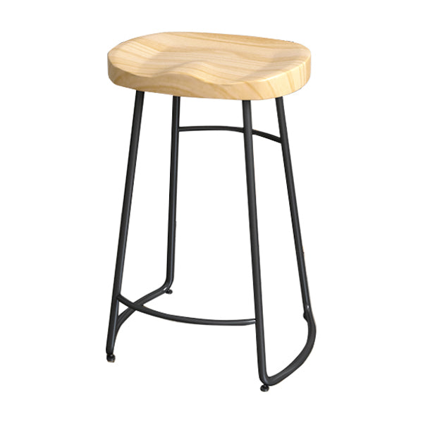 Solid Wood Backless Bar Chair Industrial Armless Metal Legs Bar Stool