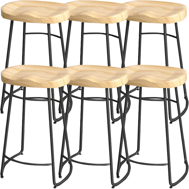 Solid Wood Backless Bar Chair Industrial Armless Metal Legs Bar Stool