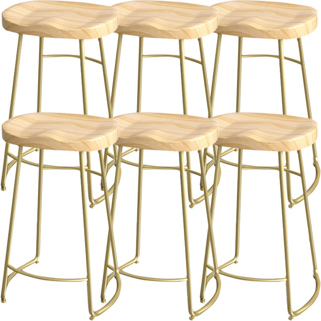Solid Wood Backless Bar Chair Industrial Armless Metal Legs Bar Stool