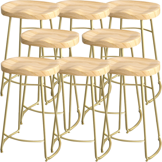 Solid Wood Backless Bar Chair Industrial Armless Metal Legs Bar Stool