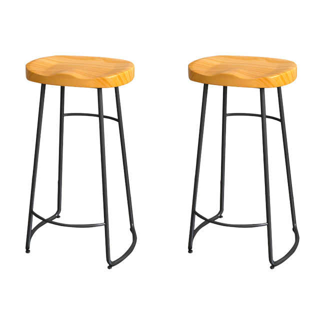 Solid Wood Backless Bar Chair Industrial Armless Metal Legs Bar Stool