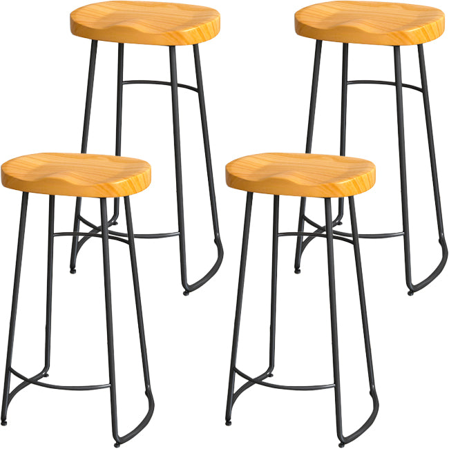 Solid Wood Backless Bar Chair Industrial Armless Metal Legs Bar Stool