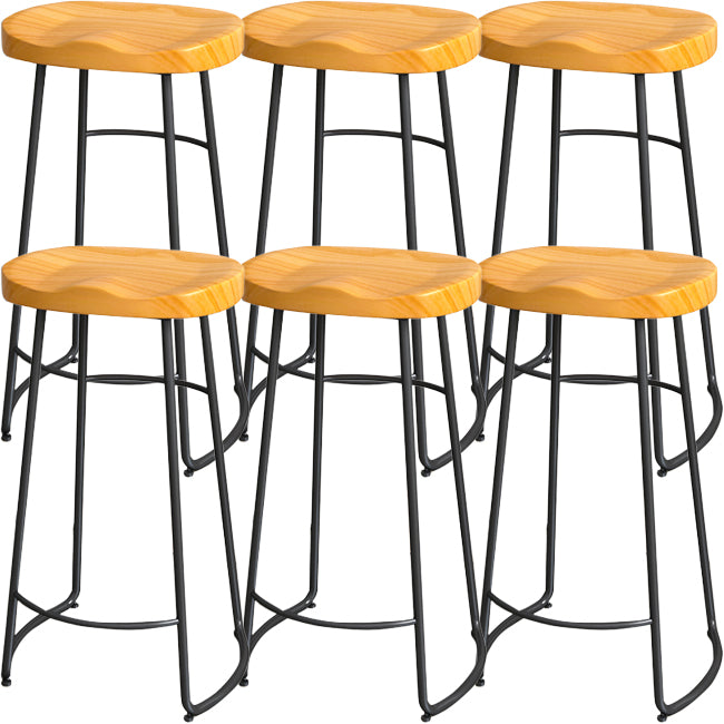 Solid Wood Backless Bar Chair Industrial Armless Metal Legs Bar Stool