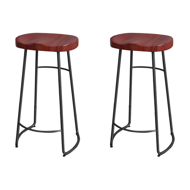 Solid Wood Backless Bar Chair Industrial Armless Metal Legs Bar Stool
