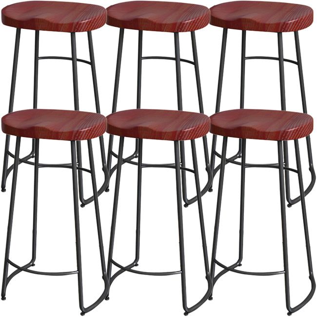 Solid Wood Backless Bar Chair Industrial Armless Metal Legs Bar Stool