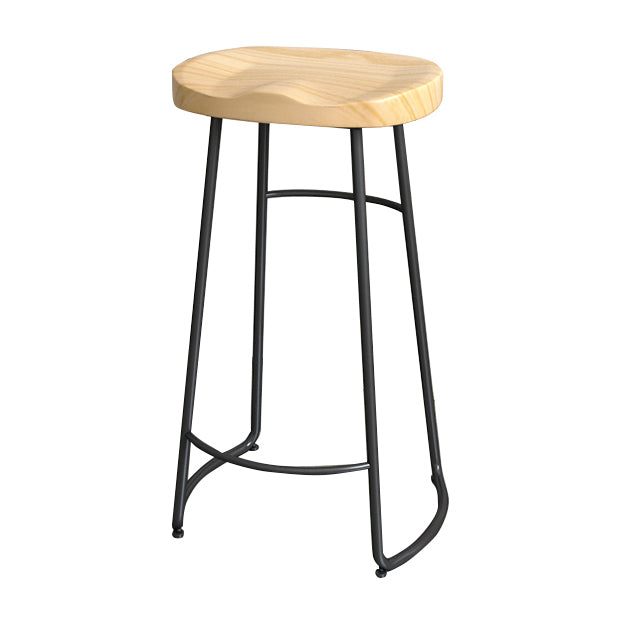Solid Wood Backless Bar Chair Industrial Armless Metal Legs Bar Stool