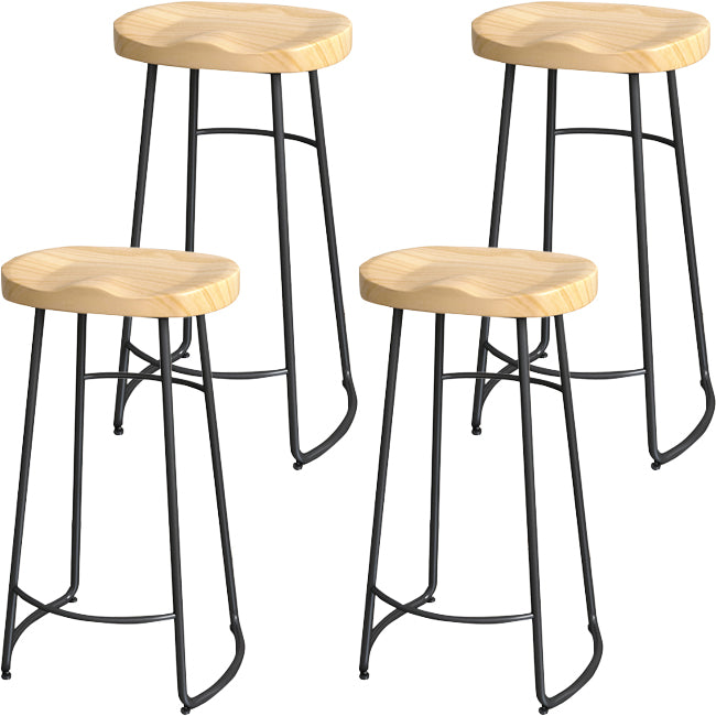 Solid Wood Backless Bar Chair Industrial Armless Metal Legs Bar Stool