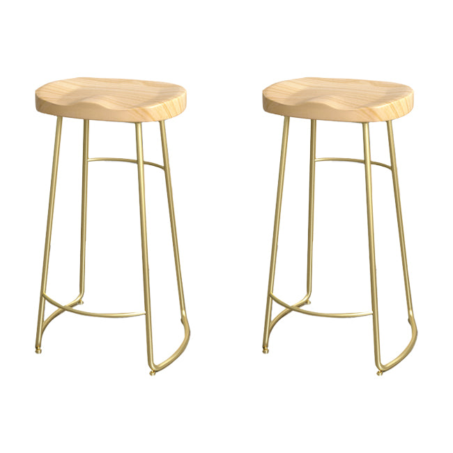 Solid Wood Backless Bar Chair Industrial Armless Metal Legs Bar Stool