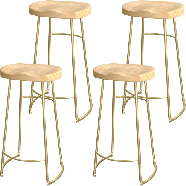Solid Wood Backless Bar Chair Industrial Armless Metal Legs Bar Stool
