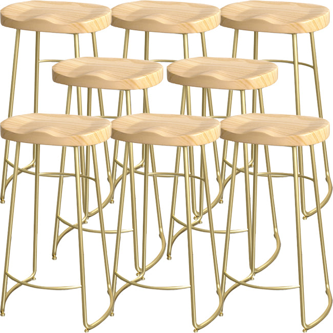 Solid Wood Backless Bar Chair Industrial Armless Metal Legs Bar Stool