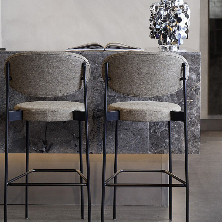 Contemporary Metal Barstool Fabric Stool Low Back in Matte Finish with 4 Legs