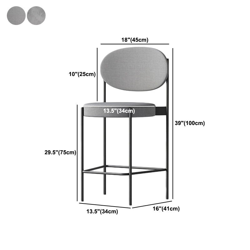 Contemporary Metal Barstool Fabric Stool Low Back in Matte Finish with 4 Legs