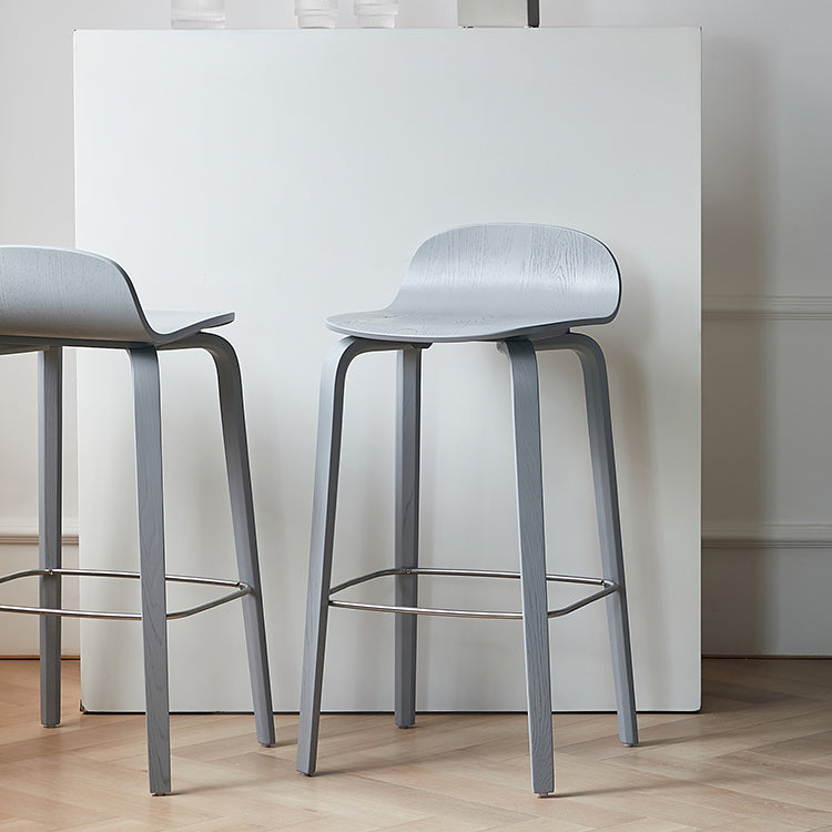 Contemporary Beech Wood Bar Stool Low Back Stool for Living Room
