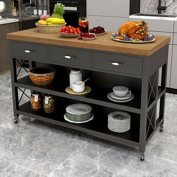 Modern Style Rolling Kitchen Cart Metal Rectangular Kitchen Island Cart with Open Storage