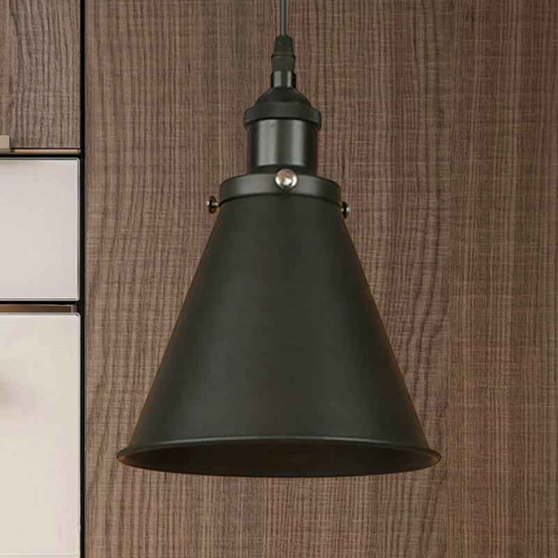 1 luce industriale appesa a forma di cono leggera Lampada a sospensione nera/ottone per sala da pranzo