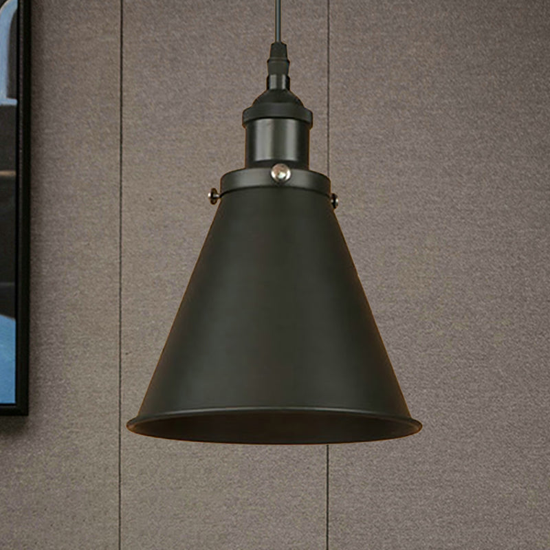 1 luce industriale appesa a forma di cono leggera Lampada a sospensione nera/ottone per sala da pranzo