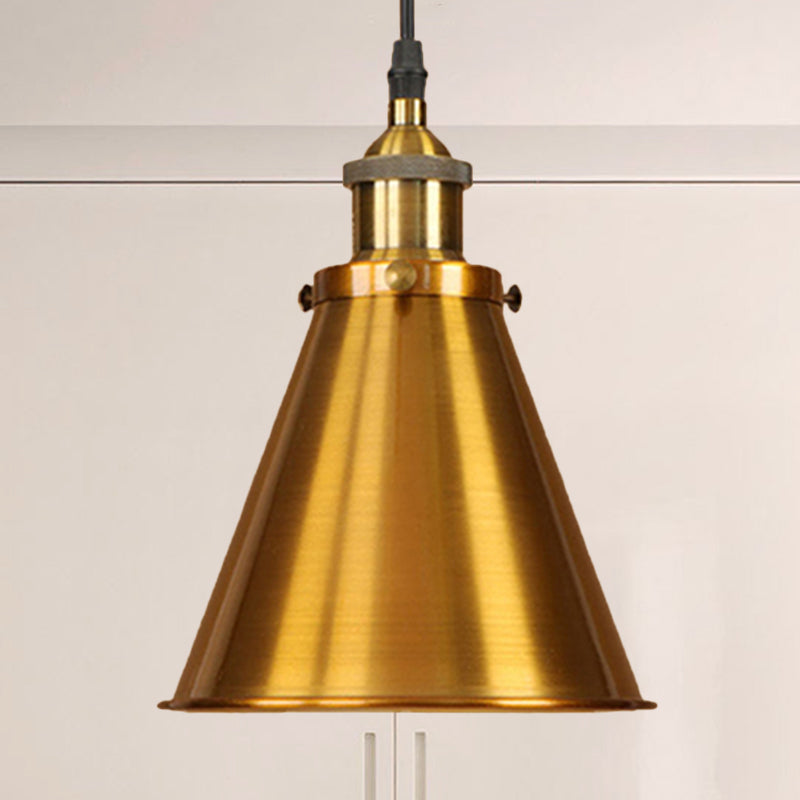 1 luce industriale appesa a forma di cono leggera Lampada a sospensione nera/ottone per sala da pranzo